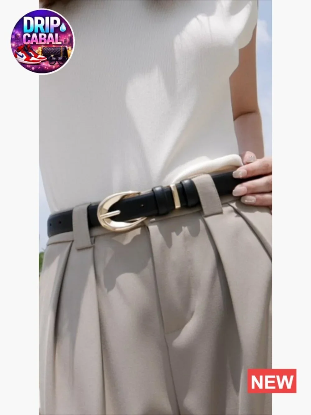 Women's Skinny Faux Leather Belt with Gold Buckle for Jeans Dresses